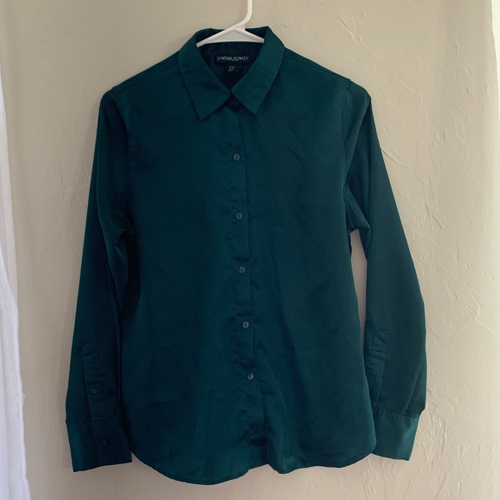 Green Silk Cynthia Rowley Long Sleeve Button-Up